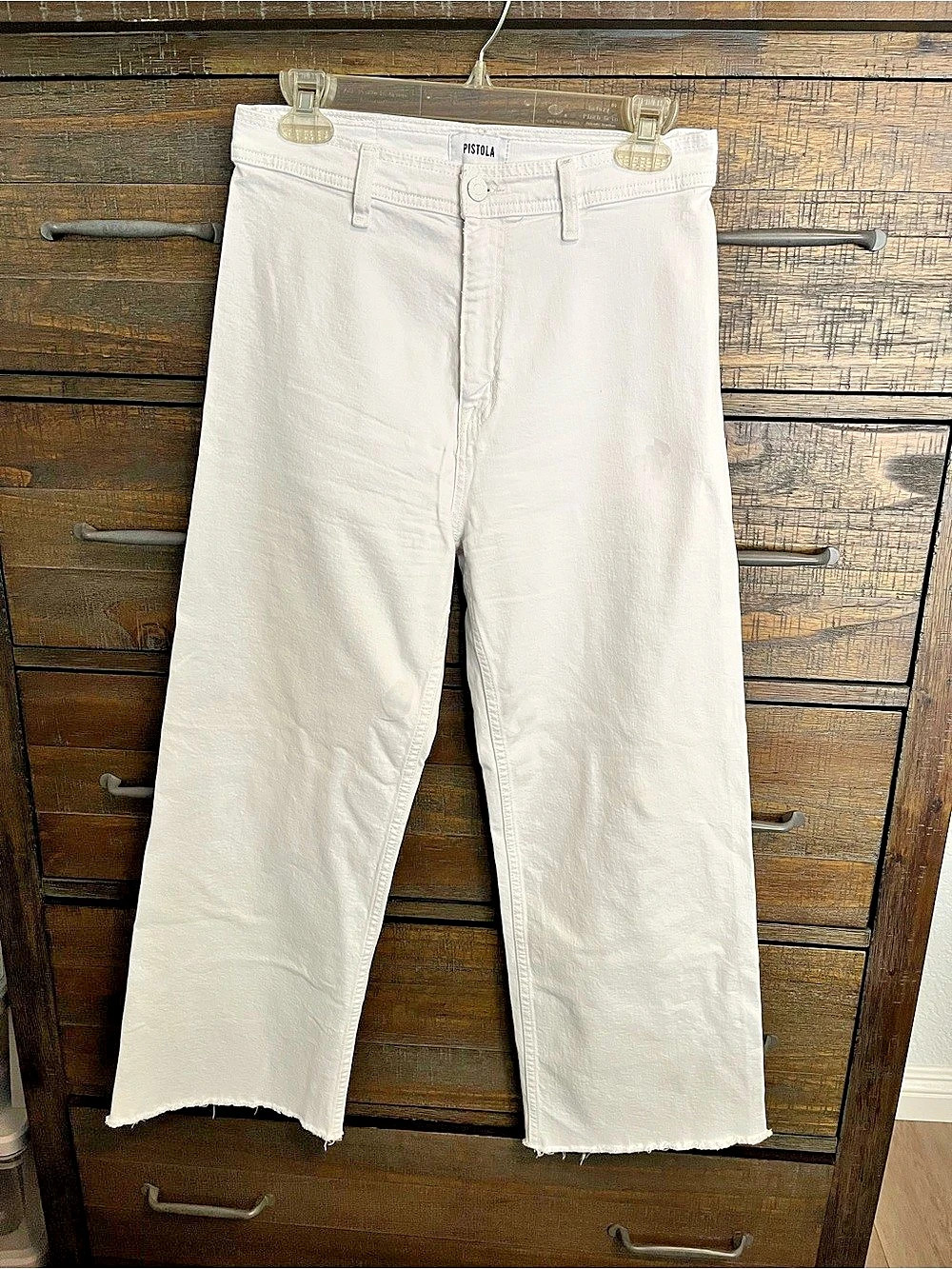 Pistola Penny Crop High Rise Wide Leg Jeans White Waist 27